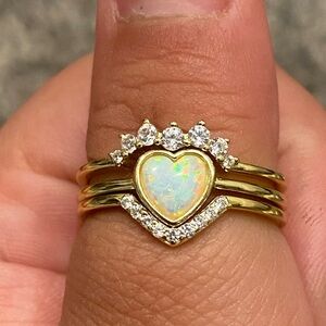 Gold Heart Opal Ring with Diamond Accents